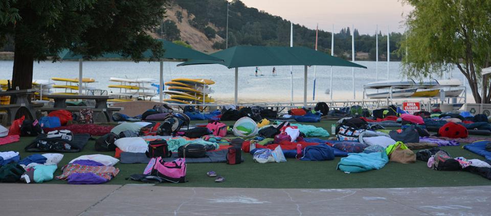 campers gear in the lawn