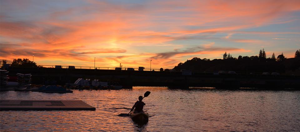 sunset kayaker