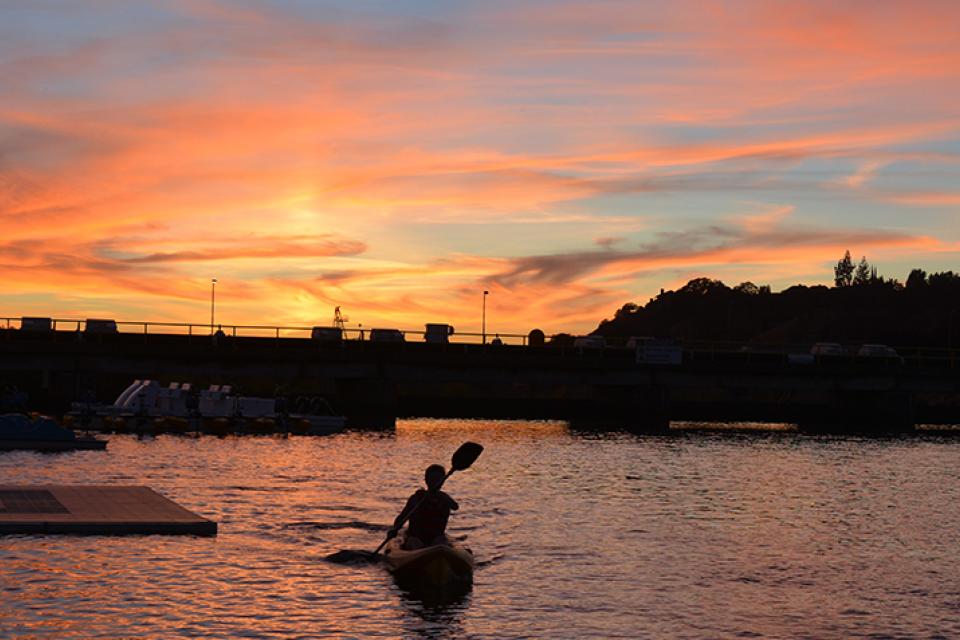 sunset kayaker